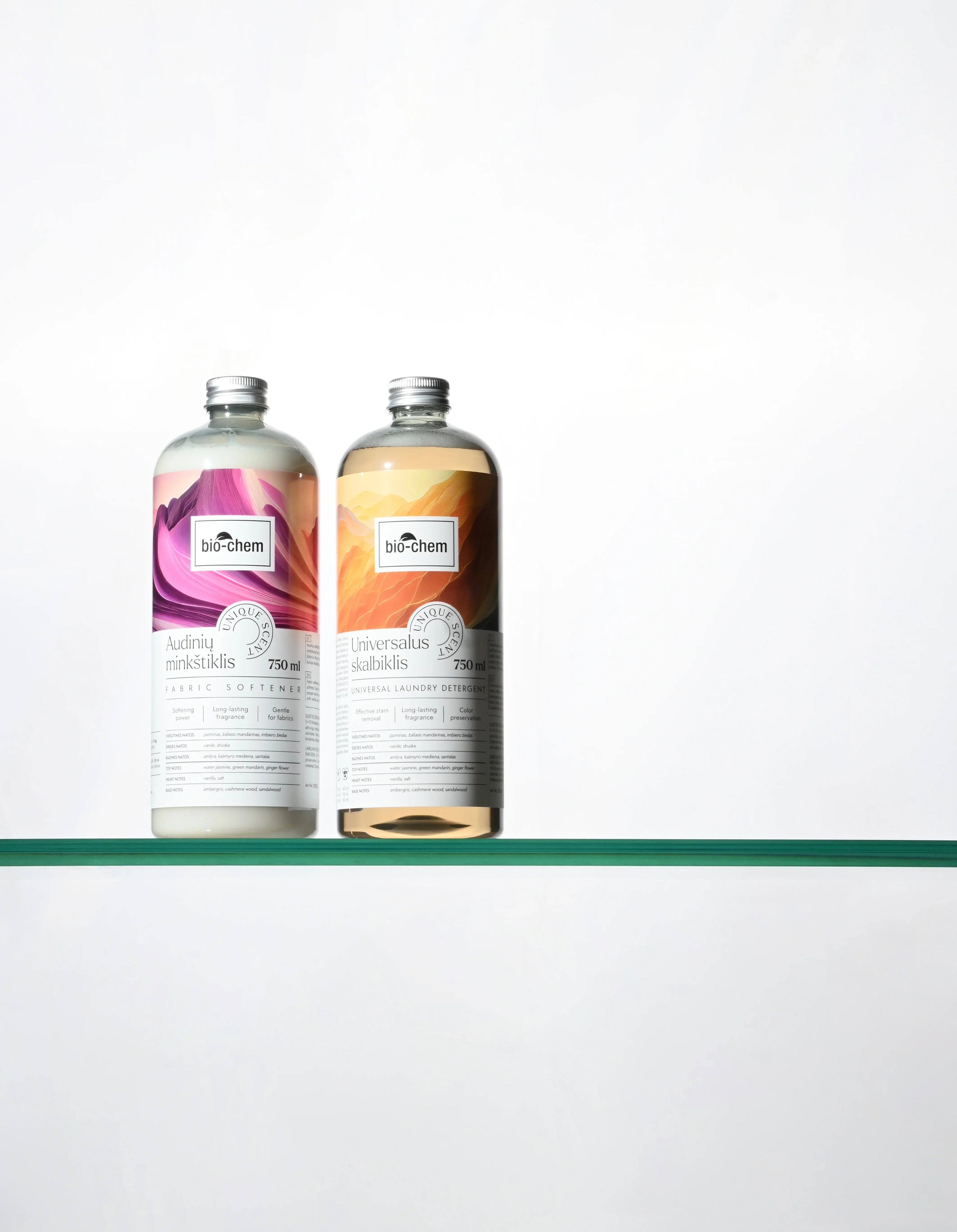 Rinkinys: parfumuotas skalbiklis ir minkštiklis UNIQUE SCENT