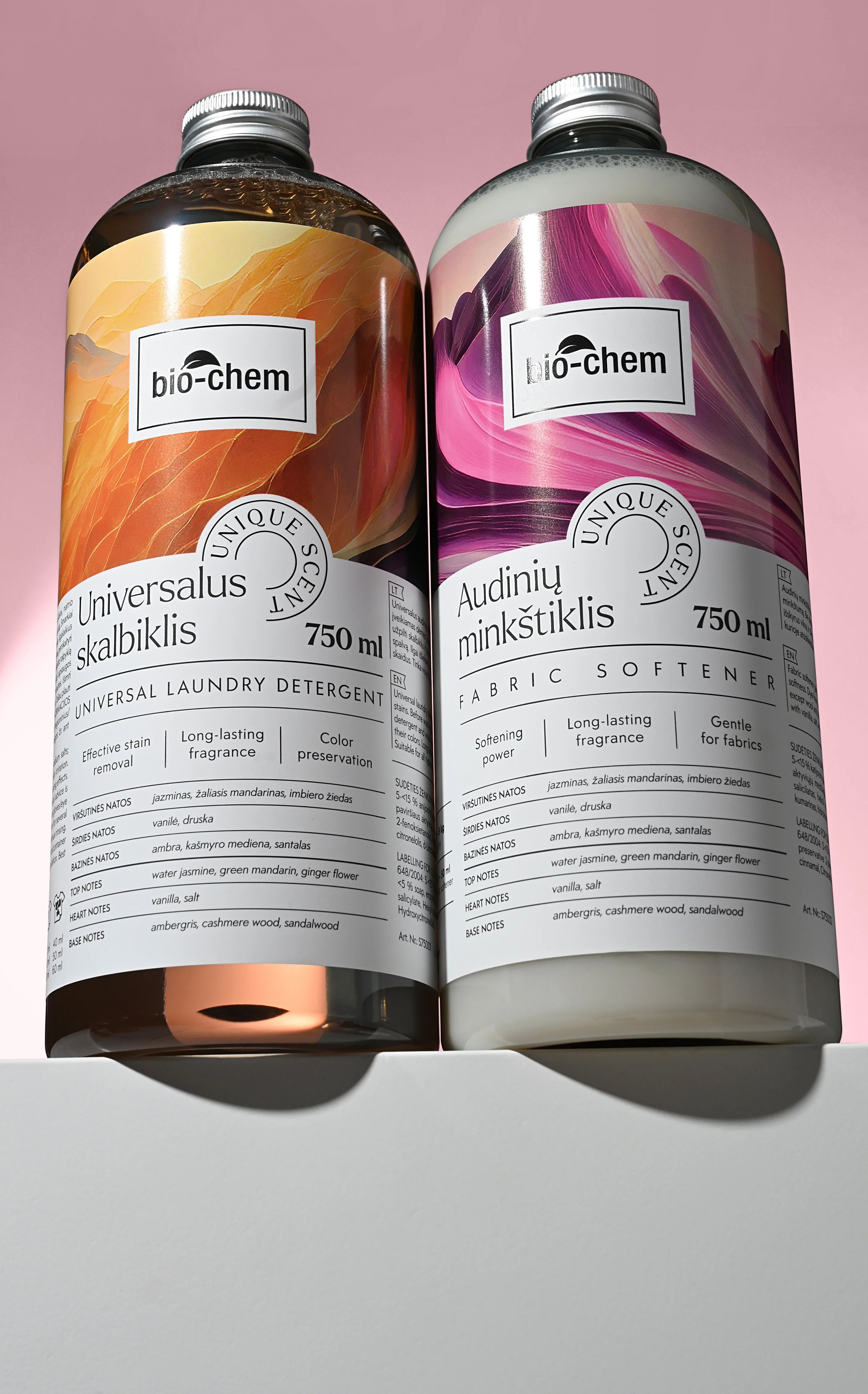 Rinkinys: parfumuotas skalbiklis ir minkštiklis UNIQUE SCENT
